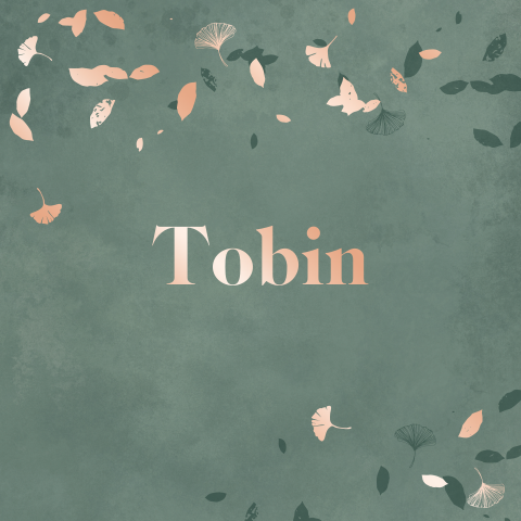 geboortekaartje Tobin met bladeren in roségoudfolie dubbel