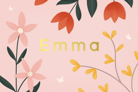 geboortekaartje Emma met bloemen en goudfolie