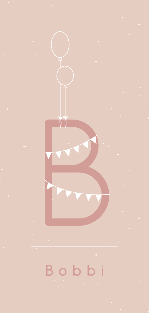 geboortekaartje meisje met letter en slingers