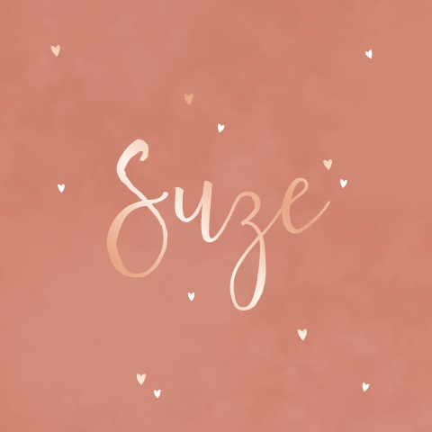geboortekaartje Suze met hartjes in roségoudfolie