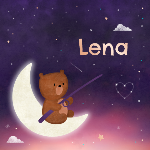 geboortekaartje Lena met maan, beer en sterren