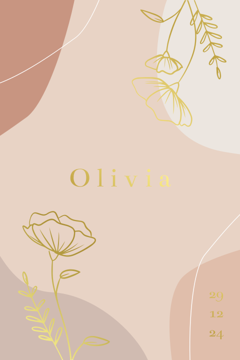 geboortekaartje meisje met grafische vormen en getekende bloemen