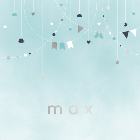 Geboortekaartje jongen slingers met zilverfolie