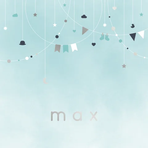 Geboortekaartje jongen slingers met zilverfolie