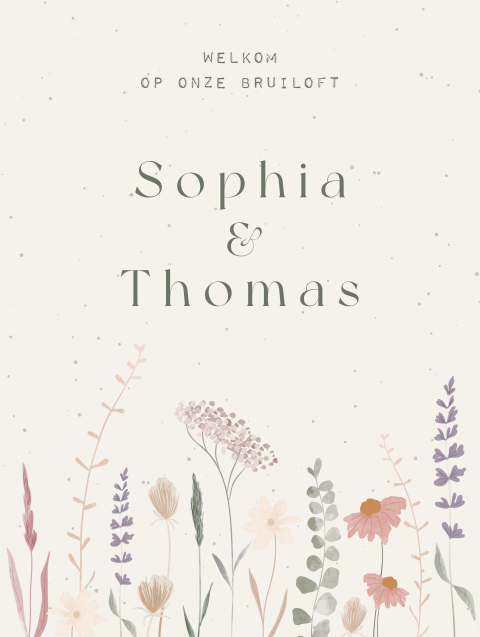 welkomsbord bruiloft met veldbloemen