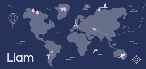 geboortekaartje Liam met landkaart met holografische folie