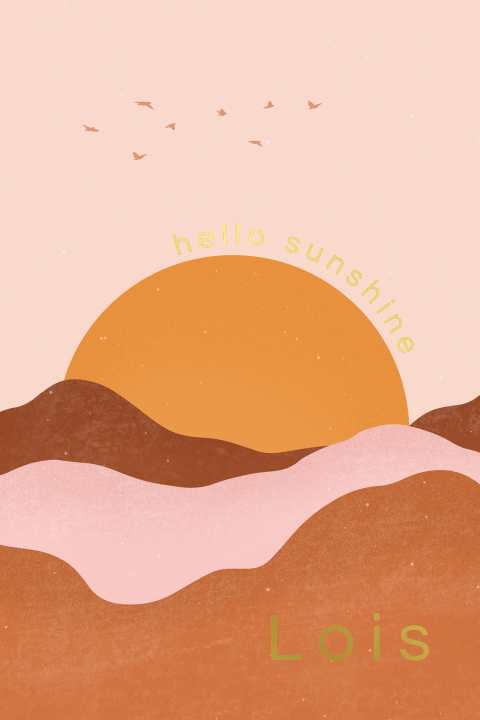 Geboortekaartje meisje landschap hello sunshine en goudfolie