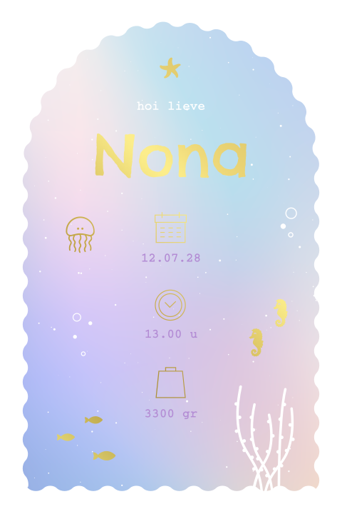 geboortekaartje nona met boog en zeedieren