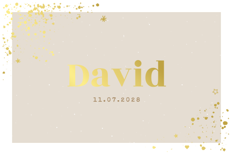 geboortekaartje jongen minimalistisch met spetters in goudfolie