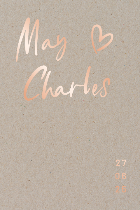 trouwkaart met grijskarton look achtergrond en roségoudfolie