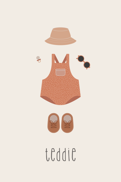 geboortekaartje Teddie met kleertjes