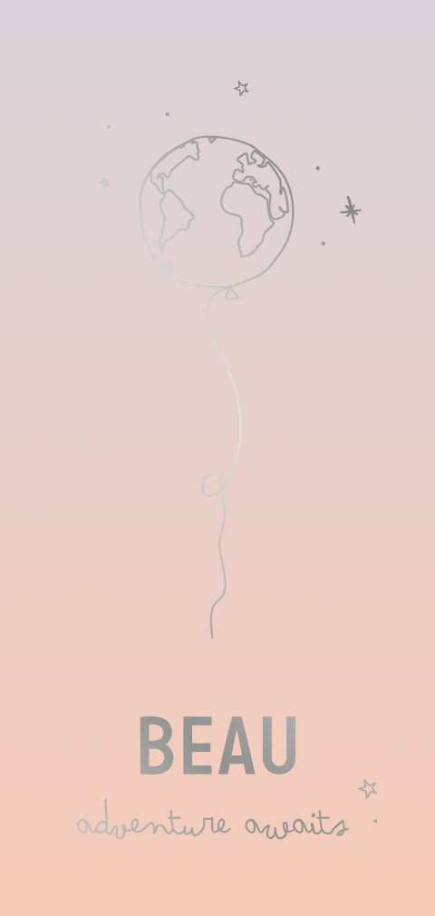 geboortekaartje Beau met wereldbolballon in zilverfolie