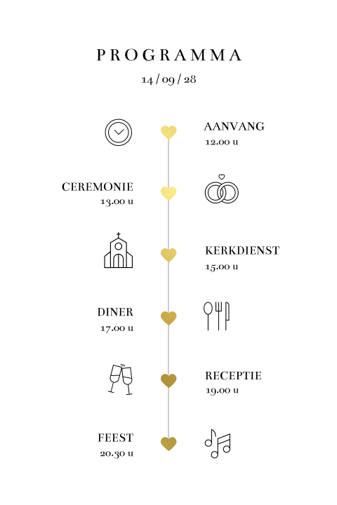 trouwkaart dagprogramma op kalkpapier