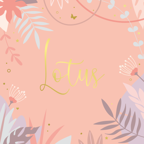 geboortekaartje Lotus met bloemen vierkant met goudfolie