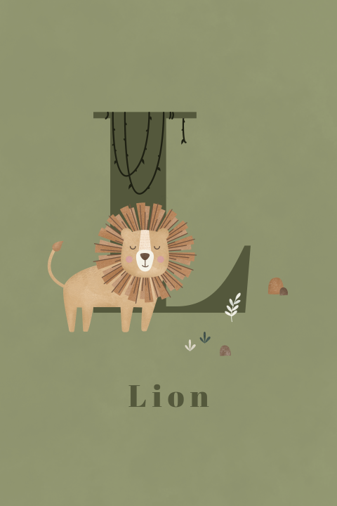 geboortekaartje Lion met leeuw en initiaal