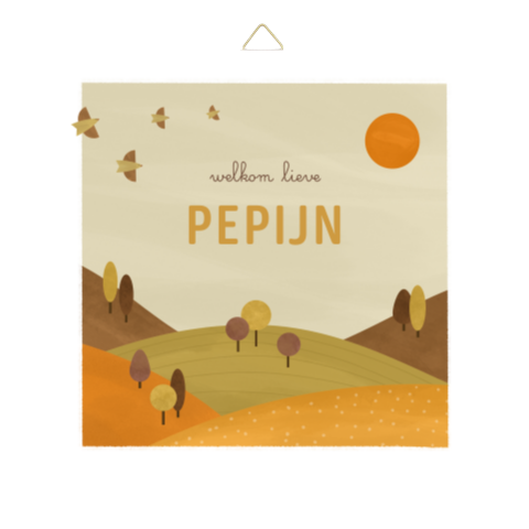 geboortetegeltje met kleurrijk landschap en vogeltjes