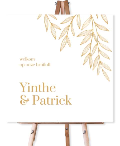 welkomsbord bruiloft vierkant met bladeren
