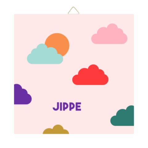 geboortetegeltje met kleurrijke wolkjes roze