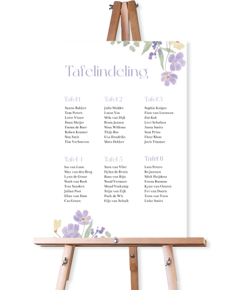 tafelindelingbord met bloemen pastel