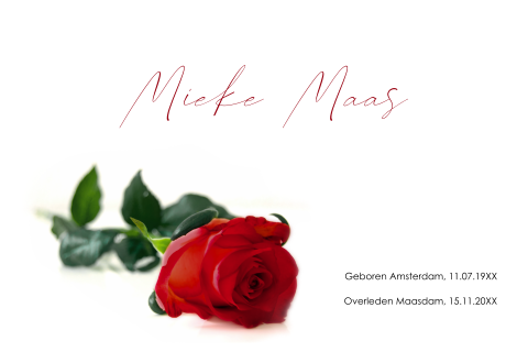 Rouwkaart rode roos