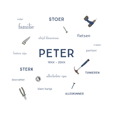 Rouwkaart modern man gereedschap