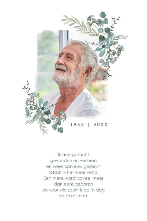 Rouwkaart met foto bloemen botanisch