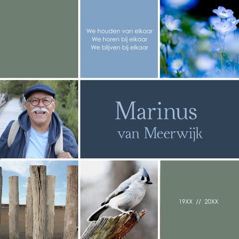 Rouwkaart man modern foto collage kleurrijk