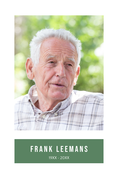 Rouwkaart met foto en naam in blok
