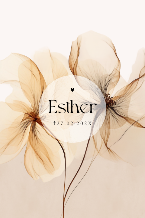 Rouwkaart in zachte nude tinten met bloemen