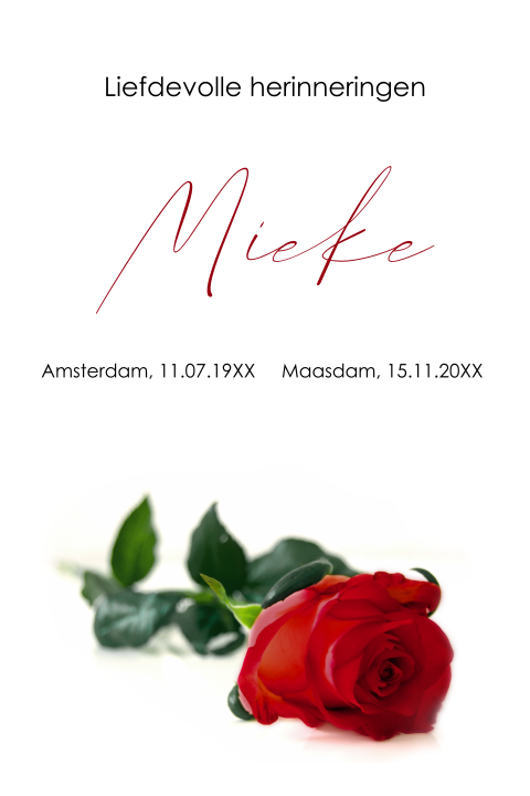 Gedachteniskaartje rode roos