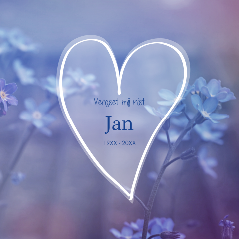 Rouwkaart met hart en vergeet mij nietjes