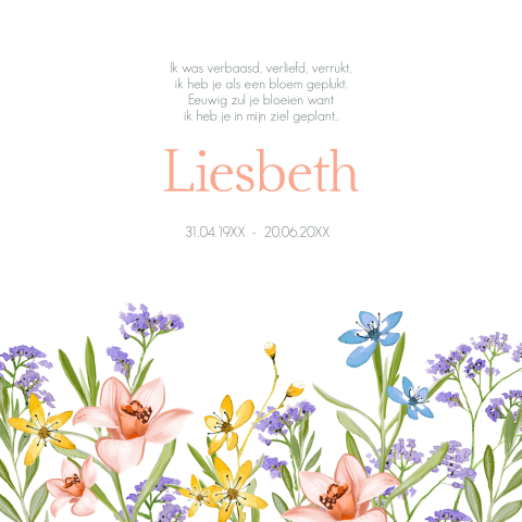 Rouwkaart bloemen kleurrijk modern