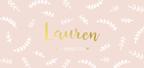Geboortekaartje meisje botanisch met blaadjes en goudfolie