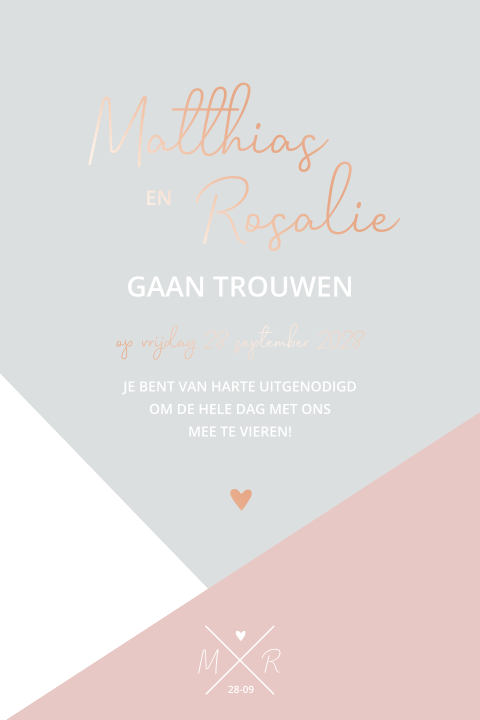 Trouwkaart modern geometrische vormen rosefolie