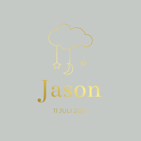 Geboortekaartje jongen - wolk maan sterren goudfolie neutraal