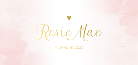 Geboortekaartje meisje met lichtroze watercolor en goudfolie