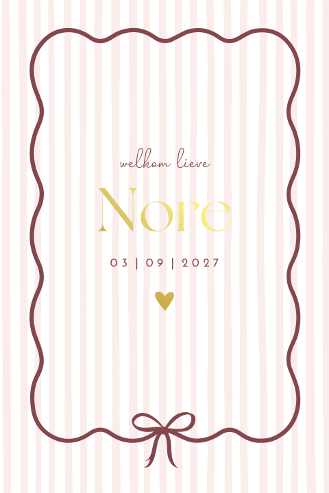 Geboortekaartje meisje golf strik streepjes