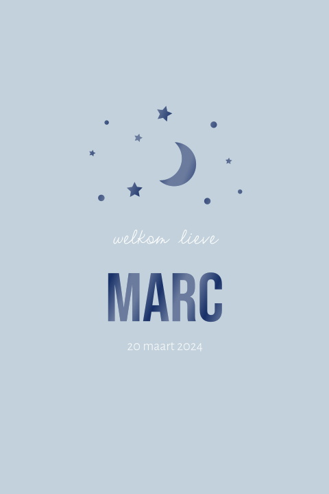 Gebootekaartje jongen blauw sterren maan hoogglans