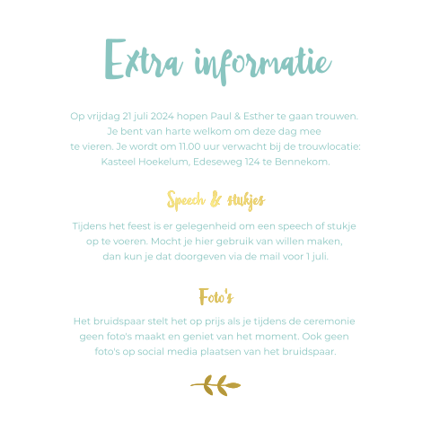 Details kaartje ceremoniemeesters met goudfolie