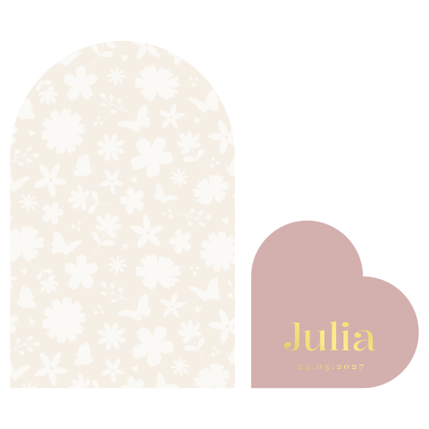 Geboortekaartje meisje hart patroon bloemen goudfolie