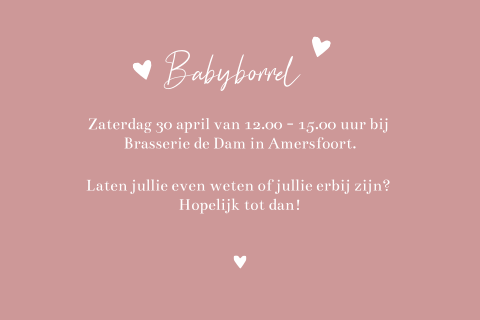 Kraamfeest uitnodiging babyborrel Livia roze hartjes