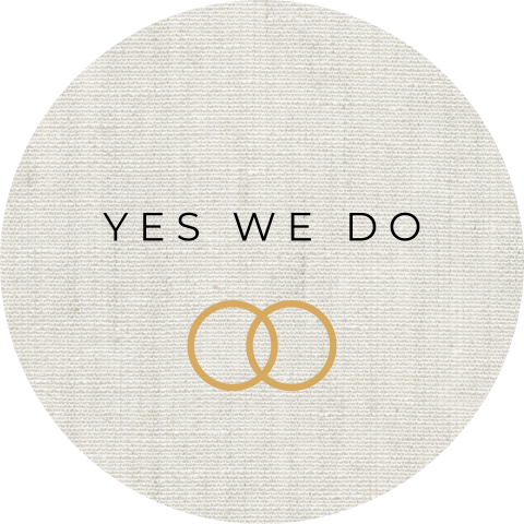 Sluitsticker trouwkaart Joanne & Bart linnen look yes we do