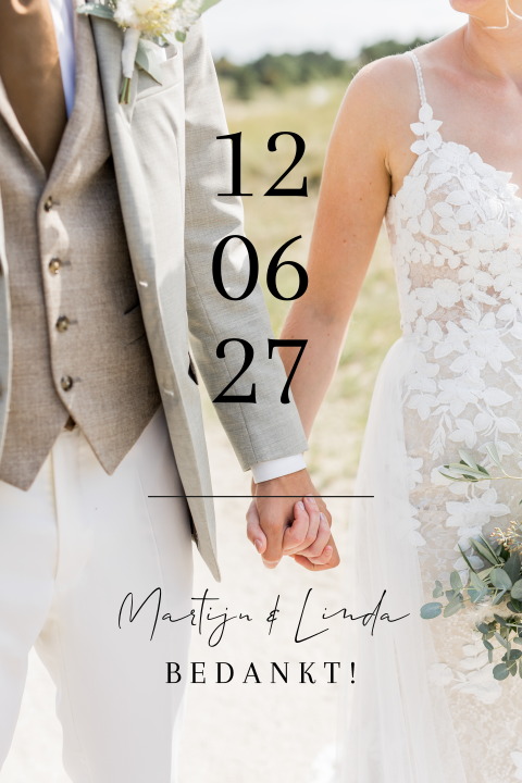 Bedankkaart bruiloft klassiek modern foto