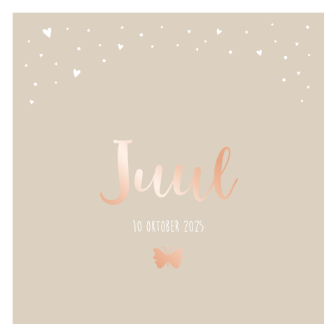 Geboortekaartje meisje neutraal hartjes vlinder rosefolie