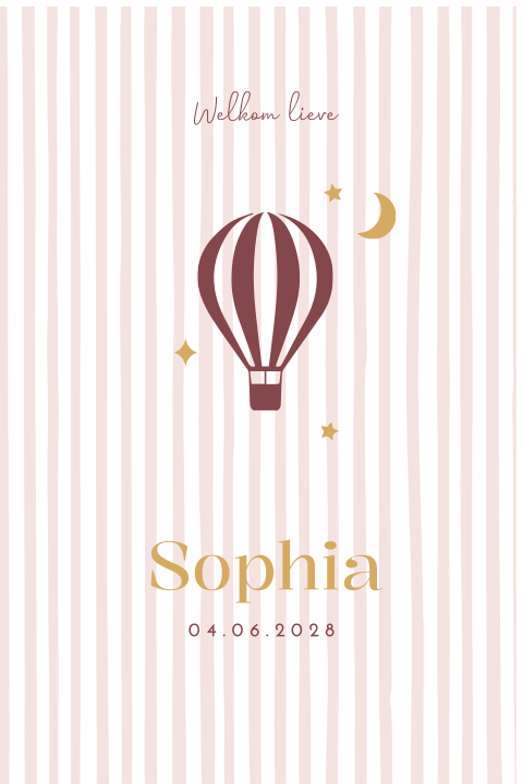 Geboortebord meisje streepjes luchtballon Sophia
