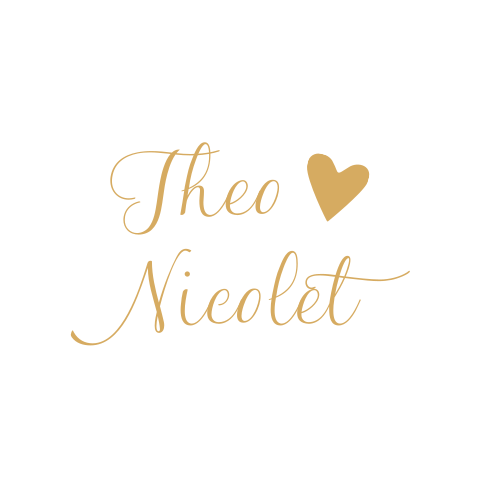Sluitsticker trouwkaart Theo & Nicolet wit sierlijk goud hartje