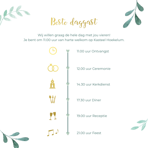 Trouwkaart pocketfold inlegkaart botanisch daggast goudfolie