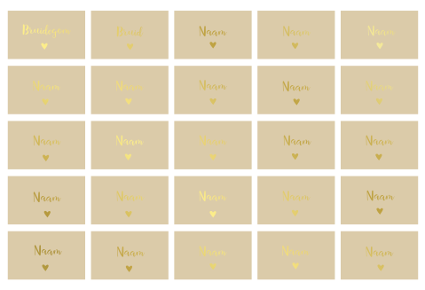 Naamkaartjes bruiloft beige modern goudfolie hartje