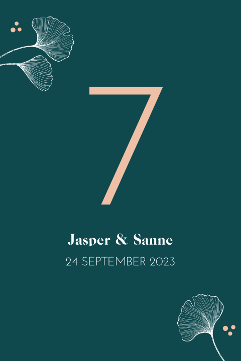 Tafelnummer kaart bruiloft Ginkgo Green