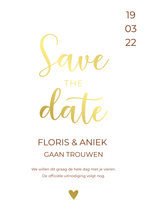 Save the date kaart roest met goudfolie